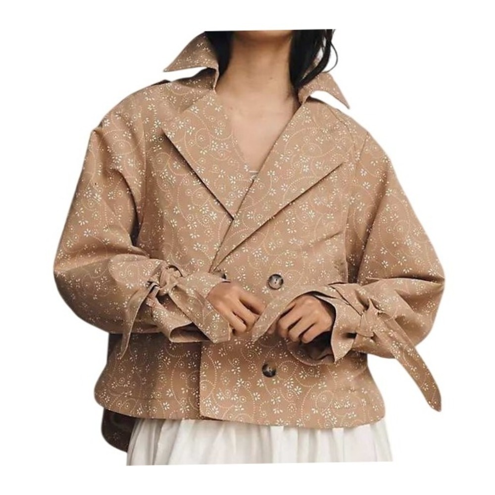Anthropologie Womens XS Floral Cutwork Cropped Trench Jacket NWT